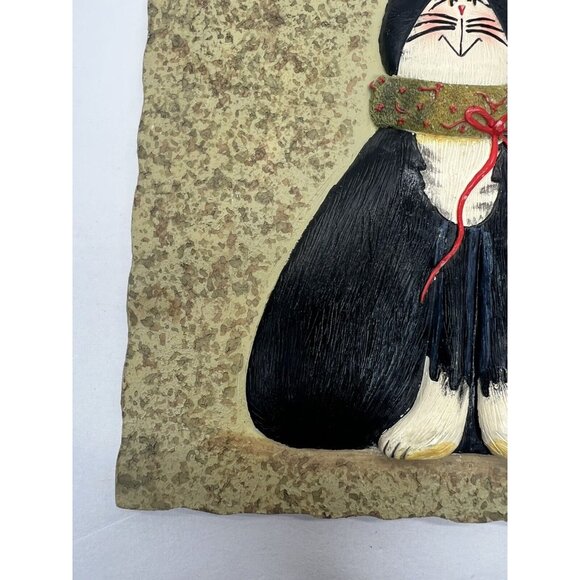 Christmas Kitty Cat Resin Tile Trivet Wall Hanging Fiddle Stix 5 1/2” x 5 1/2” - Picture 5 of 7